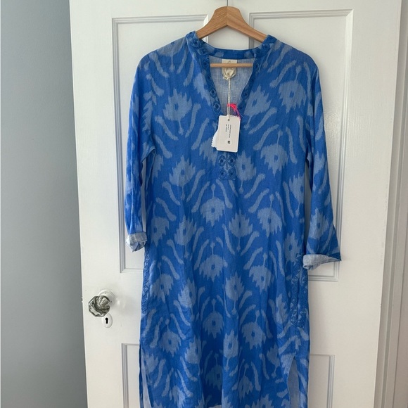 Nemo with Love Sapphire Short Kaftan Dress Ikat Blue $278 NWT Medium Tuckernuck - Picture 3 of 9